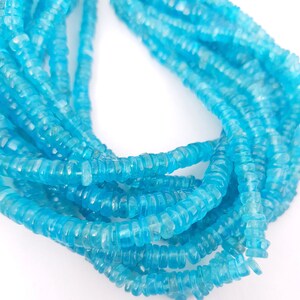 Natural Neon Apatite Gemstone Smooth Rondelle Heishi Gemstone Beads - 16 Inch Strand - 4-5mm Amazing Wheel Beads - Beads For Jewelry