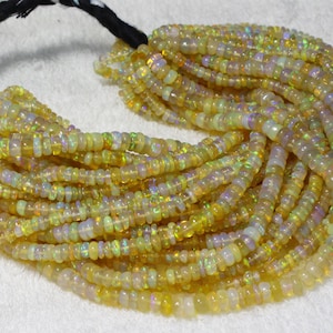 AAA Natural Ethiopian Opal Smooth Rondelle Gemstone Beads, 4-5mm Blue Opal Plain Beads, Opal Beads, Ethiopian Opal Gemstone Beads
