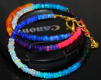 Multi Opal Beads Necklace, Fire Opal Beaded Necklace, Multi Color Ethiopian Opal Necklace, Opal Smooth Rondelle Necklace, Opal Jewelry
