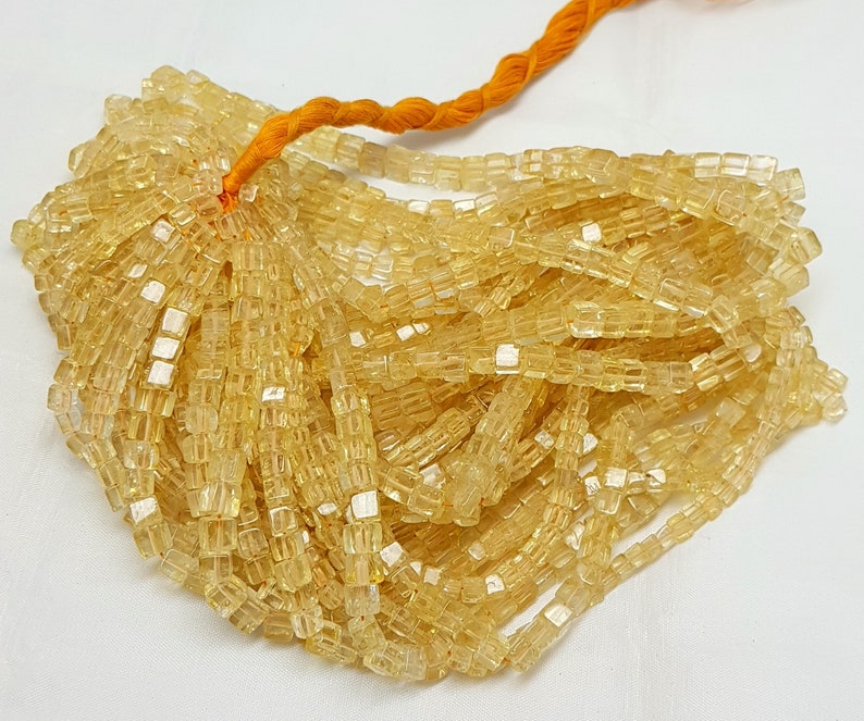 Citrine 3D Box Beads Box Beads Citrine Beads Semi Precious Natural Yellow Citrine Cube 5-6mm Smooth Cube 16 Inch Strand