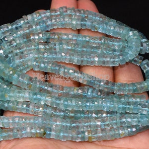 Aquamarine Faceted Heishi Shape Gemstone beads 6-7mm Aquamarine Wheel Cut Beads  Aquamarine Heishi Cut Beads Spacer Bead Wholesale Beads