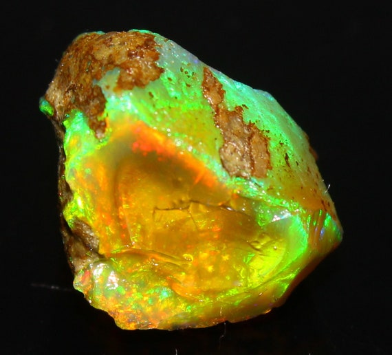 200CT】エチオピアオパール原石緑オレンジウェロ産