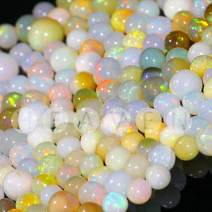 Natürliche äthiopische Opalrunde Perlen - 6-7 mm - Glatter Edelsteinstrang - Feueropal für die Schmuckherstellung - Oktober Geburtssteinzubehör