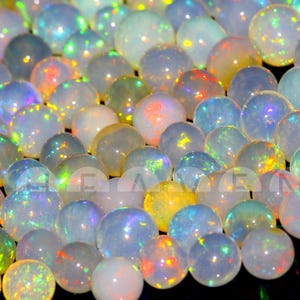 Natürliche äthiopische Opalrunde Perlen - 6-7 mm - Glatter Edelsteinstrang - Feueropal für die Schmuckherstellung - Oktober Geburtssteinzubehör
