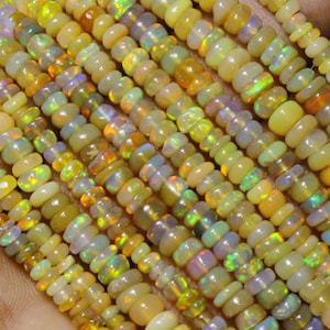 AAA Natural Ethiopian Opal Smooth Rondelle Gemstone Beads, 4-5mm Blue Opal Plain Beads, Opal Beads, Ethiopian Opal Gemstone Beads