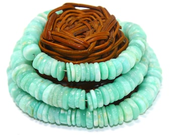 AAA Natural Green Amazonite Smooth Heishi Rondelle Gemstone beads 6-7mm Size Jewelry making Wholesale Full Strand Necklace Gemstone