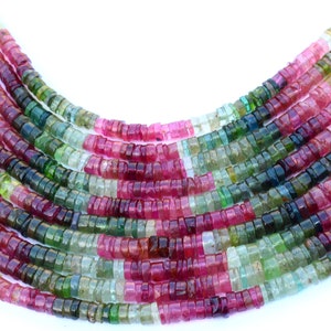 Muti Tourmaline Gemstone Rondelle Heishi Gemstone Beads - 8 Inch Strand - 4-5mm Amazing Wheel Beads - Beads For Jewelry