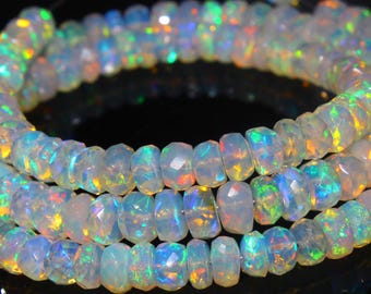 Ethiopian Welo Opal Faceted Rondelle Beads 5-6mm 16 Inch Strand Natural Fire Opal