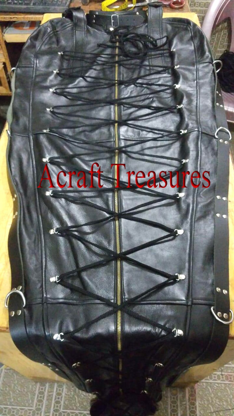 Leather bondage restraints body Bag inside arm Sleeves. Etsy