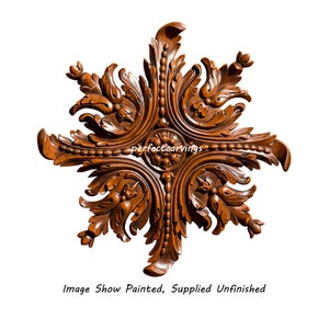 Exquisite Beeds Leaf Floral Carved Wood Rosette Onlay, Unfinished, Single, Available From 4-1/2&quot; to 16&quot; Dia