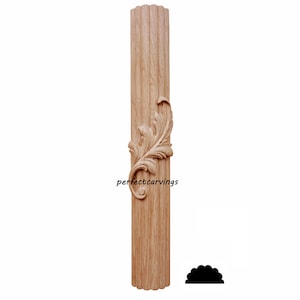 Pair of Reeded with Leaf Carved 36&quot;H Half Round Column