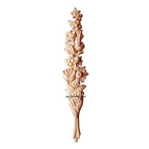 PAIR of Floral Cluster Carved Wood Appliques, 2-3/8&quot;Wx12-1/4&quot;H, Unfinished