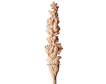 PAIR of Floral Cluster Carved Wood Appliques, 2-3/8"Wx12-1/4"H, Unfinished