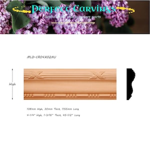 4PCS  Wood Carved 4-1/4&quot;x1-3/16&quot; Reeded Cross with Beads Moulding & Trim