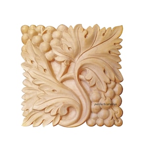Pair of Artistic Grape & Leaf Carved Square Rosette Onlay
