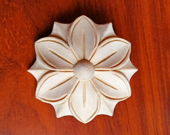 Pair of  Elegant Flower Carved Wood Rosette