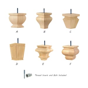 PAIR of Square Bun Feet for Cabinet,  Furniture Feet, Sofa Legs, Replacement Legs, Unfinished