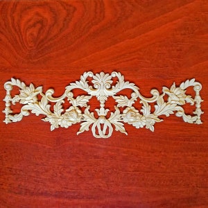Rose Linen Carved 23-1/2&quot;Wx7-3/4&quot;H Wood Applique for Headboard, Wall and Panel