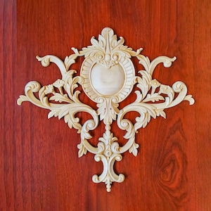 Leaf Scroll Pearl Carved Wood Applique for Wall, Panel and Door,  17&quot;Wx15-3/4&quot;H