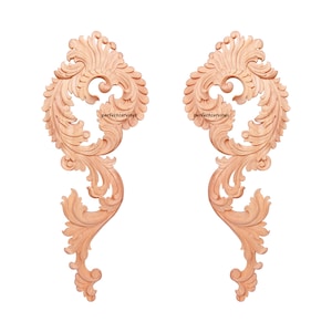 Pair of Leaf Scroll Carved 8-7/8&quot;Wx23-1/4&quot;H Drop Applique for Wall and Panels