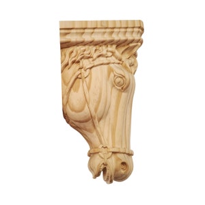 PAIR of Classic Horse Head Carved Wood Corbels, Available in 9&quot; and 11-1/2&quot; High
