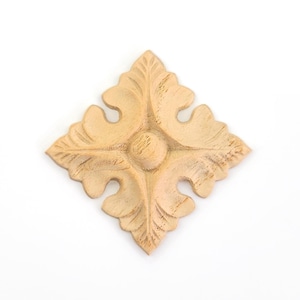PACK of 4, Mini Simple Leaf Carved Wood Rosettes, Furniture Onlays, Corner Rosettes, Available from 1-3/8&quot; to 2-3/8&quot; Square, 3 Sizes