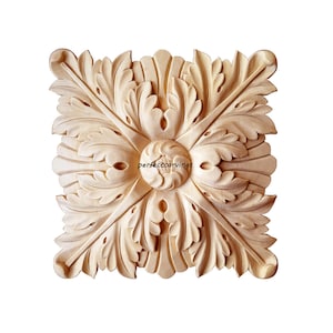 Deep Relief Shell Acanthus Carved Square Rosette, Ceiling Medallion, Furniture Onlay, Available in 3 Sizes