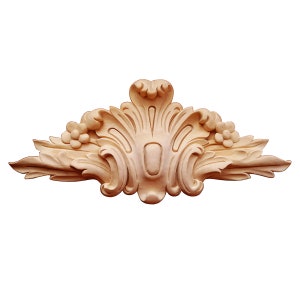 Wood Floral Pearl Leaf Carved Appliques, Furniture Onlay,  11-1/2&quot;Wx5&quot;H