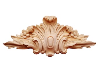 Wood Floral Pearl Leaf Carved Appliques, Furniture Onlay,  11-1/2"Wx5"H, Single, Unfinished