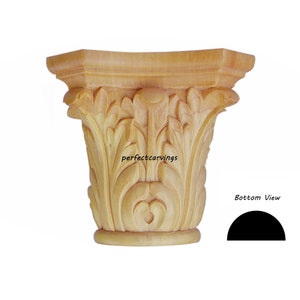 PAIR of Acanthus Leaf Carved Pilaster Capital,  for 1-1/2&quot; & 2-1/4&quot;W Half Round Moulding, Unfinished