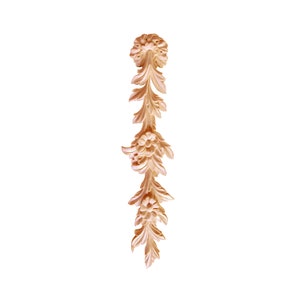 PAIR of Delicate Floral Leaf Carved Wood Drop Appliques for Pilaster, Mantel and Cabinet, 3&quot;Wx13-7/8&quot;H, Unfinished