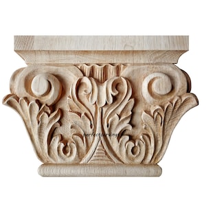 Victorian Style Sprout Leaf Carved 7-1/4&quot;H Pilaster Capital (Supplied Hollow Back)
