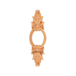 PAIR of Scroll Ring Leaf Carved 9-7/8&quot;H Wood Appliqué, Furniture Onlay