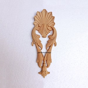 PAIR of Solid Carved Shell Leaf Wood Drop Appliques, Furniture Onlays, Available in 3 Sizes