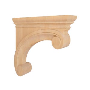 PAIR of Contemporary Scroll Wood Carved Corbels, Available in 4 Sizes, Unfinished