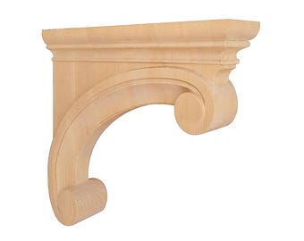 PAIR of Contemporary Scroll Wood Carved Corbels, Available in 4 Sizes, Unfinished