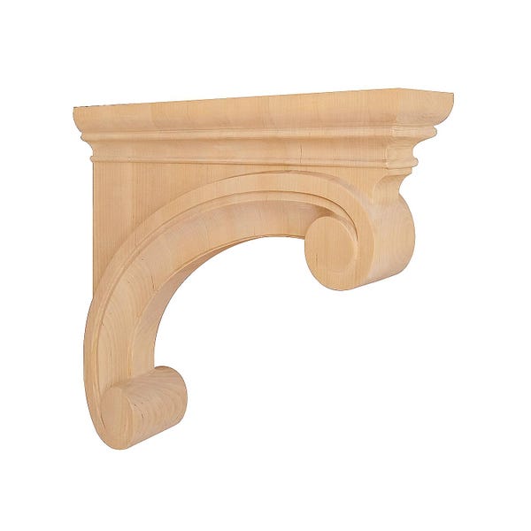 PAIR of Contemporary Scroll Wood Carved Corbels, Available in 4 Sizes, Unfinished