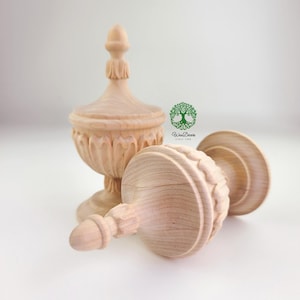 Tongue Leaf Carved Wood Finial for Stair Post, Curtain Rod and Bed Post, Available in 3 Sizes