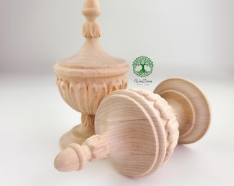 Remate de madera tallada con forma de hoja de lengüeta para poste de escalera, barra de cortina y poste de cama. Disponible en 3 tamaños.