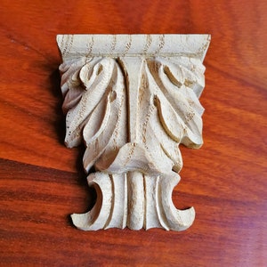 2PCS  Leaf Connection 2-3/4&quot;H Wood Carved Applique Onlay