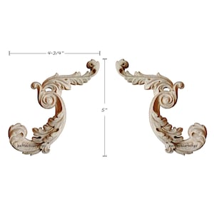 2 Pairs of  Leaf Scroll Carved Corner for Panel Applique Onaly