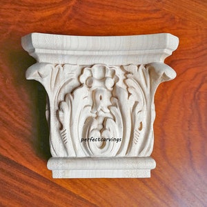 2PCS Deep Relief Leaf and Shell Maple Wood Capital