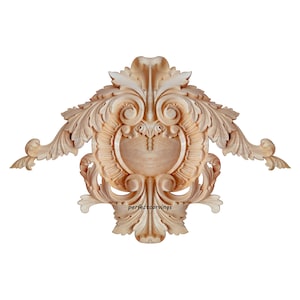 Deep Relief Pearl & Acanthus Carved Wood Pediment, Cartouche, Wall Decor, Available from 16&quot; to 24&quot;, Single, Unfinished