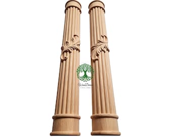 PAIR of Single Leaf Carved 34-1/2"High Reeded Half-round Columns