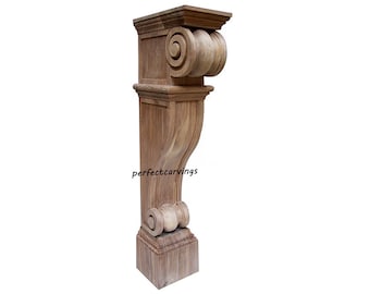 Coppia di pali per isola ISP-13 a doppia voluta intagliata, altezza 35-1/2", disponibili in 2 misure, non rifiniti.