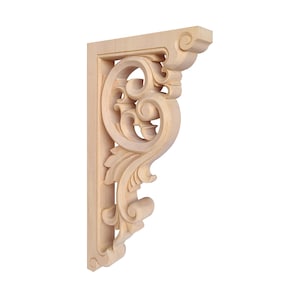 PAIR of Delicate Leaf Scroll Carved Look-through Wood Corbels, Shelf Brackets, Available from 11-3/4&quot; to 15-1/2&quot; High