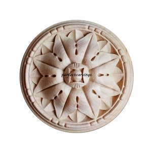 Antique Flower Rosette with Beads Deep Carved Wood Applique for Door, Panel and Ceiling, SINGLE, Available from 7.5&quot; to 12&quot;