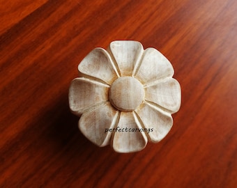 2PCS Elegant Sunflower Carved 1-1/2" Dia Wood Knob