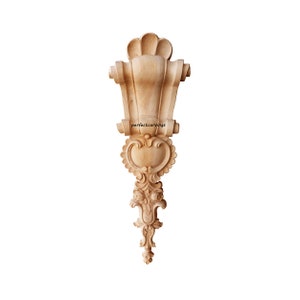 PAIR of Corbel and Lace Pearl Carved Drop Appliques, Wood Onlays for Cabinet & Furniture, Available in 4 Sizes, From 7-1/2&quot; to 17-5/8&quot; High