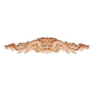 Floral Scroll with Pearl Carved Door Header Appliqué, Onlay for Ranghood and Mantel, Available from 16&quot; to 36&quot; Wide, Single, Unfinished